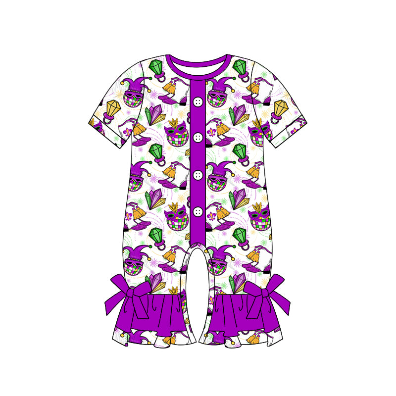 7.23 custom each style moq 5eta 4-6week Sibling Sister mari gras purple baby girls short sleeve sets and dress and rompers match family design