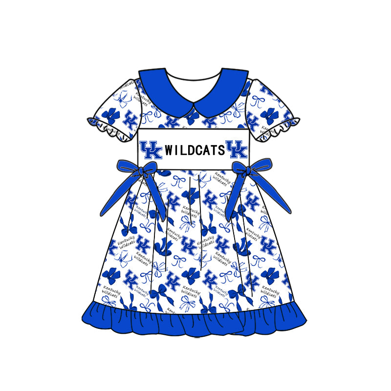 Custom moq 5 mix size milk silk summer teams Baby Girls Blue Peter Pan Collar Knee Length Casual Dress