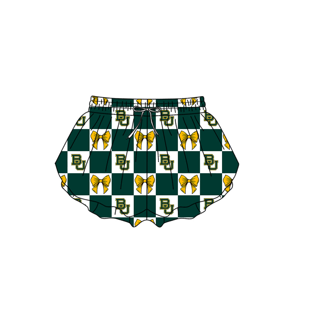 Custom moq 3 or 5 mix size milk silk summer teams baby girl clothes bow green summer shorts-26.1.24