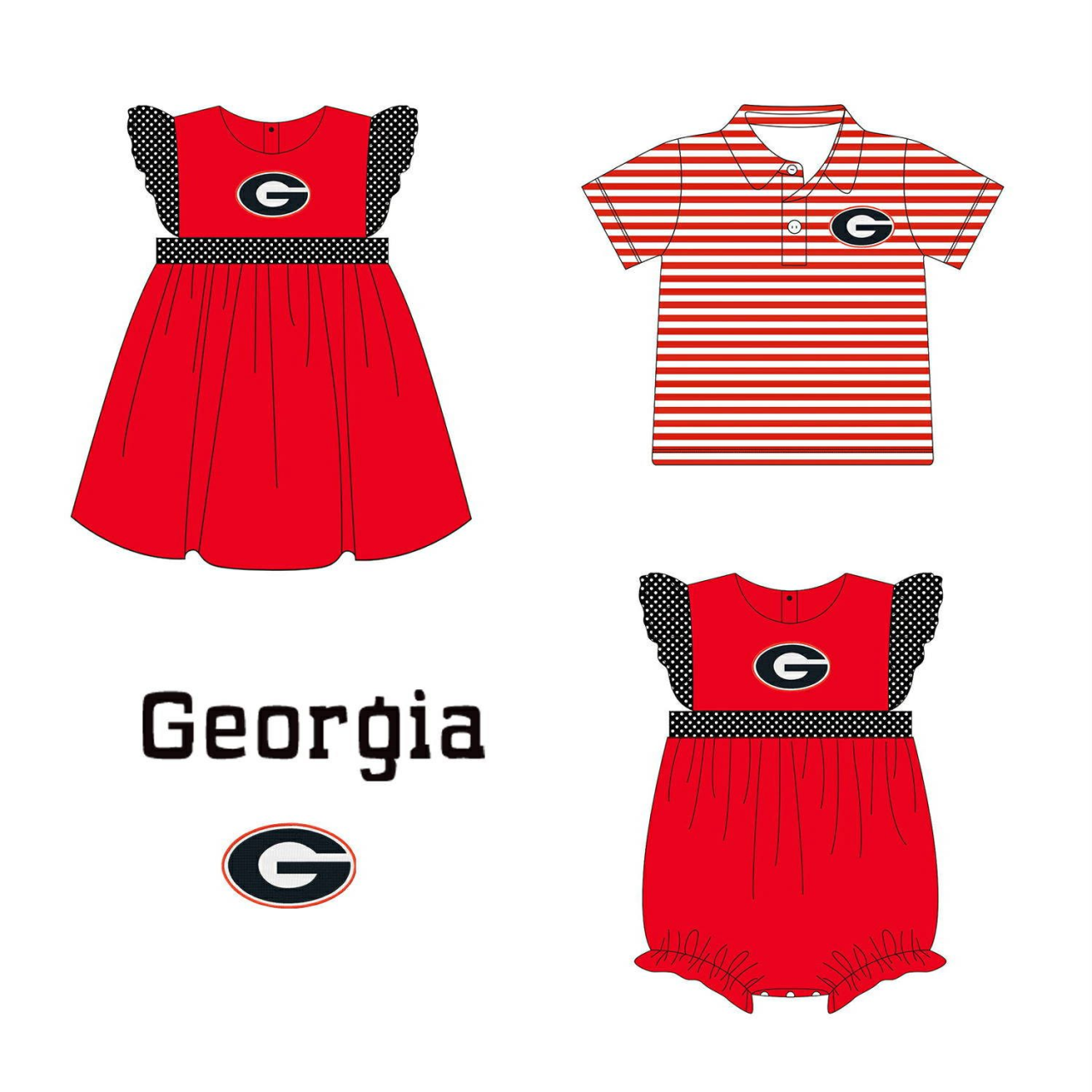 Custom moq 5 mix size milk silk summer teams Baby Boy's Red Striped Short-Sleeved Polo Shirt with Matching Girl's Red Flutter Sleeve Dress Romper