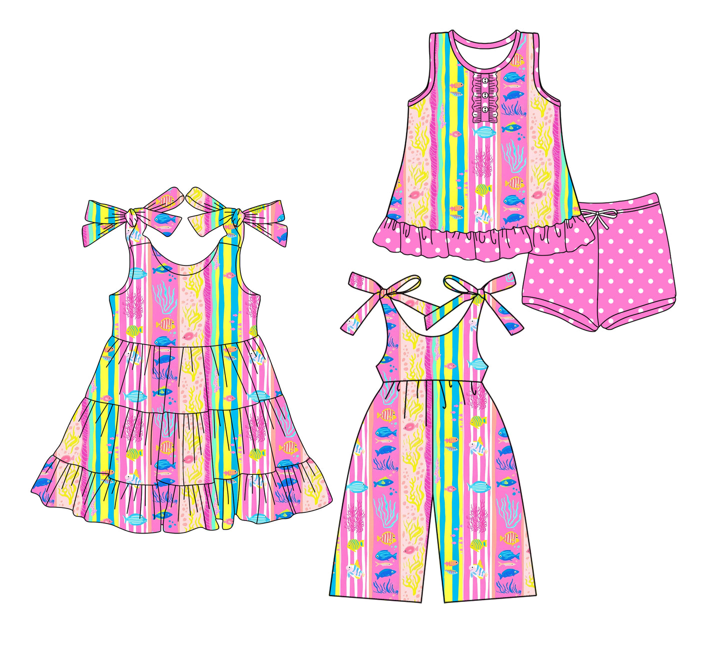 3.19 Custom moq 5 mix size Sibling Baby Girls Pink Sleeveless Top And Shorts Set Dress Jumpsuits Summer Outfit