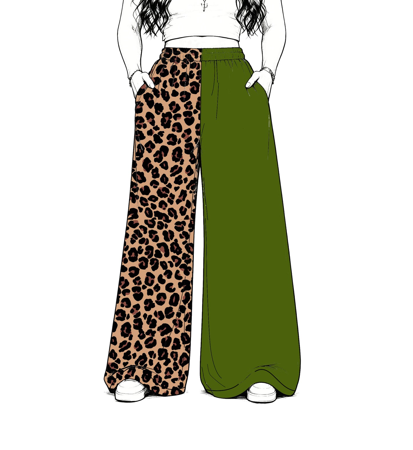 custom moq 5 mix size Baby Kids Olive Leopard Patchwork Print Team Flare Pants Casual Bottom