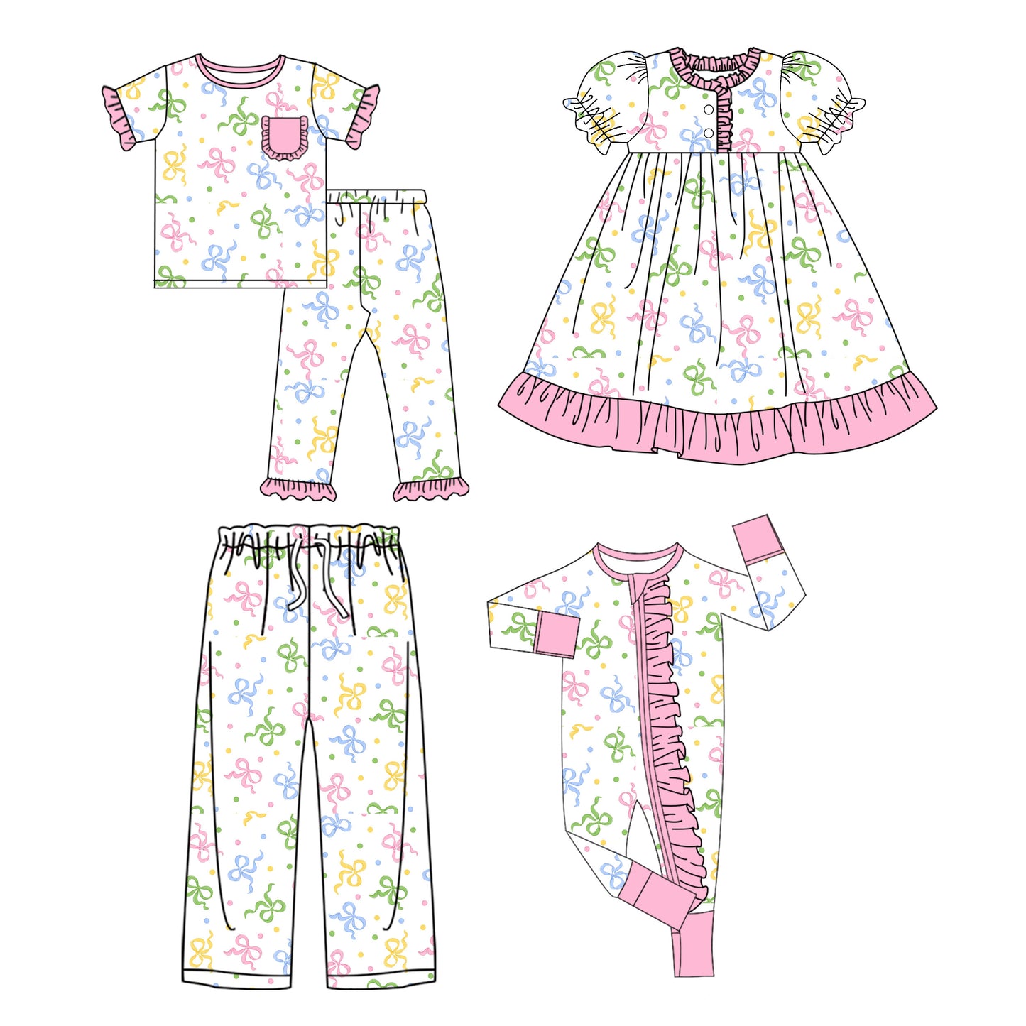 25.9.23 custom each style moq 8 eta 6-8week Sibling Sister bow baby short sleeve pants sets and romper and dress and adult pants match design
