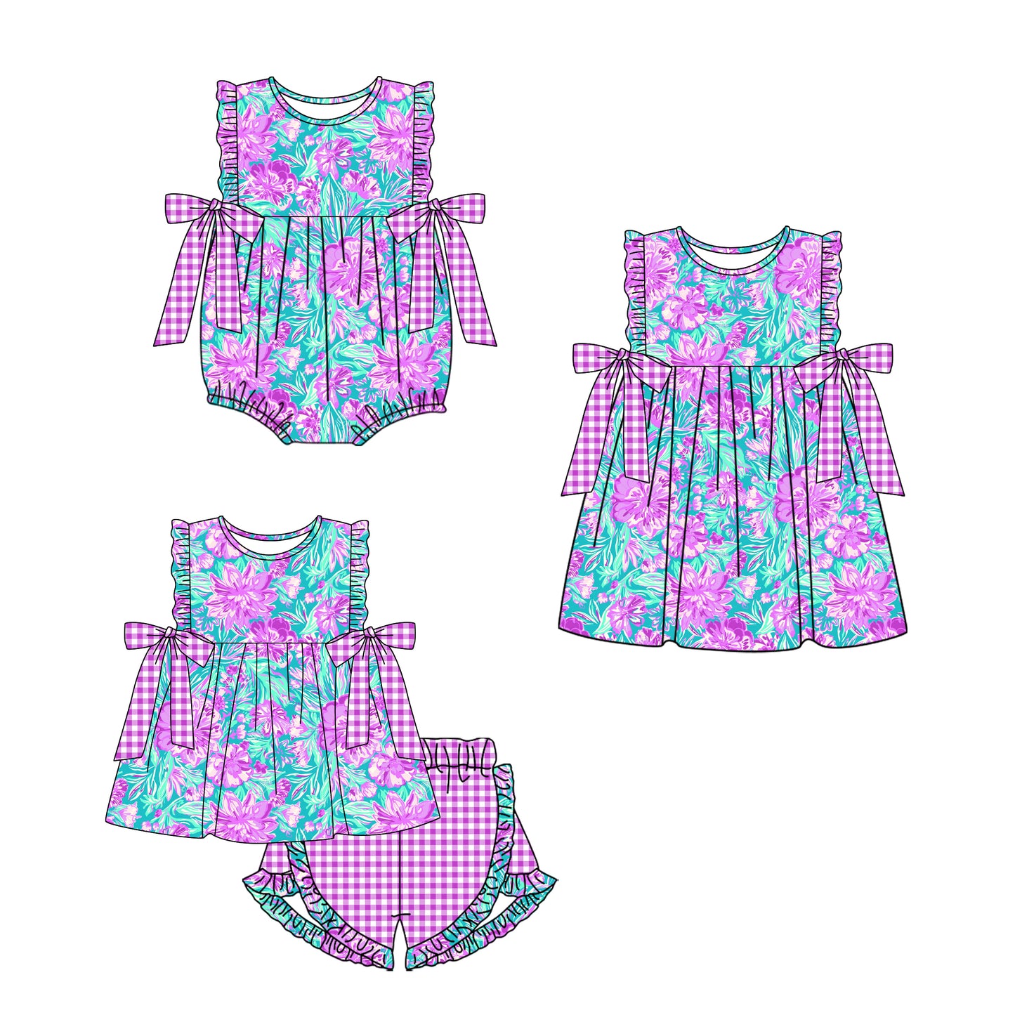 11.15 custom each style moq 5eta 4-6week Sibling Sister floral baby girl short sleeve shorts sets and dress and rompers match family design