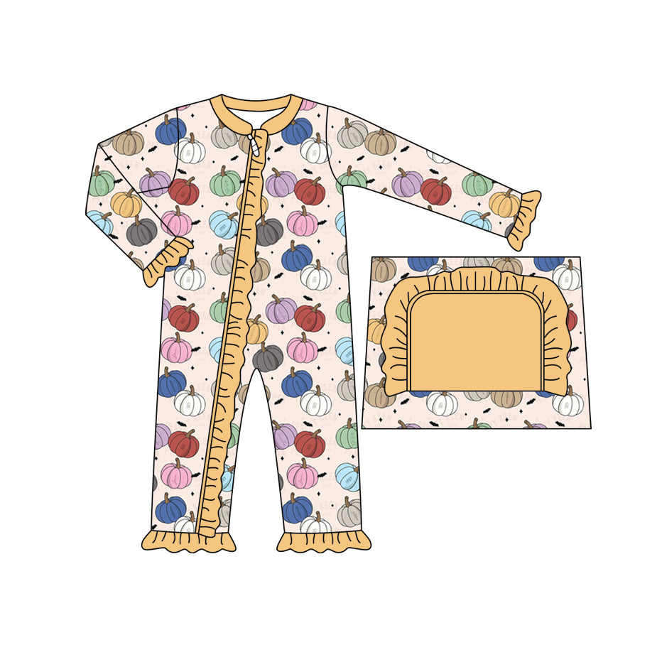 7.13 custom each style moq 5eta 4-6week Sibling Sister pumpkin baby girls sets and dress and rompers match family design