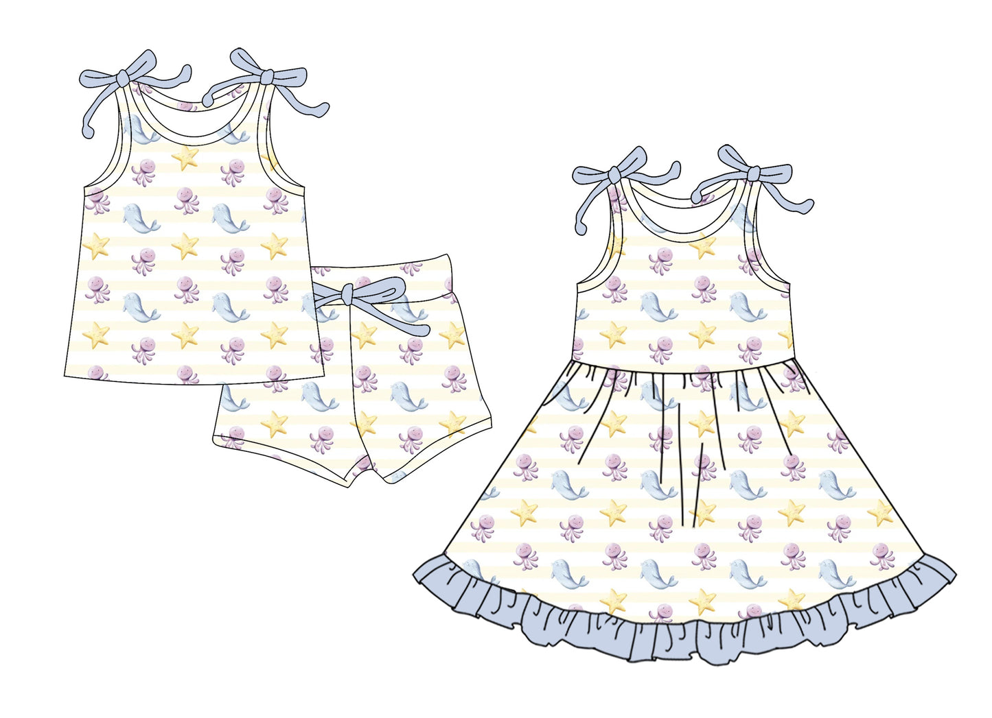Custom moq 5 mix size Sibling Baby Girl's sleeveless Top And Shorts Set Cute Dress for Summer