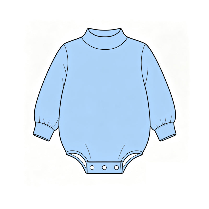 Custom moq 5 boys Blank Cotton Jumpsuit Light Sky Blue Long-sleeve high-neck Jumpsuit