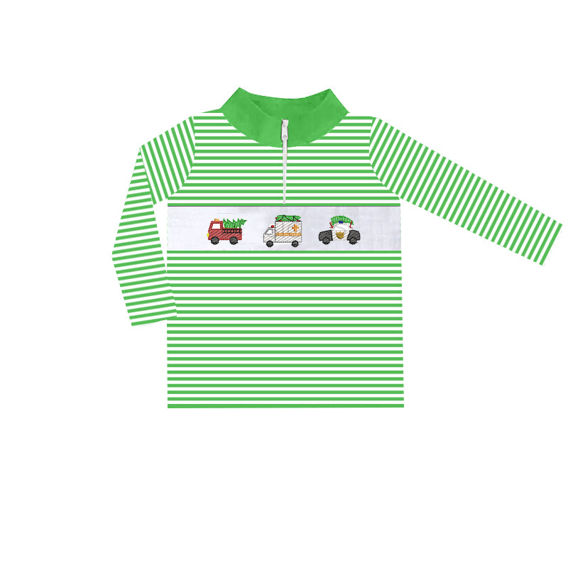 9.13 custom each style moq 5 eta 4-6week baby boys clothes Christmas green striped long sleeve top