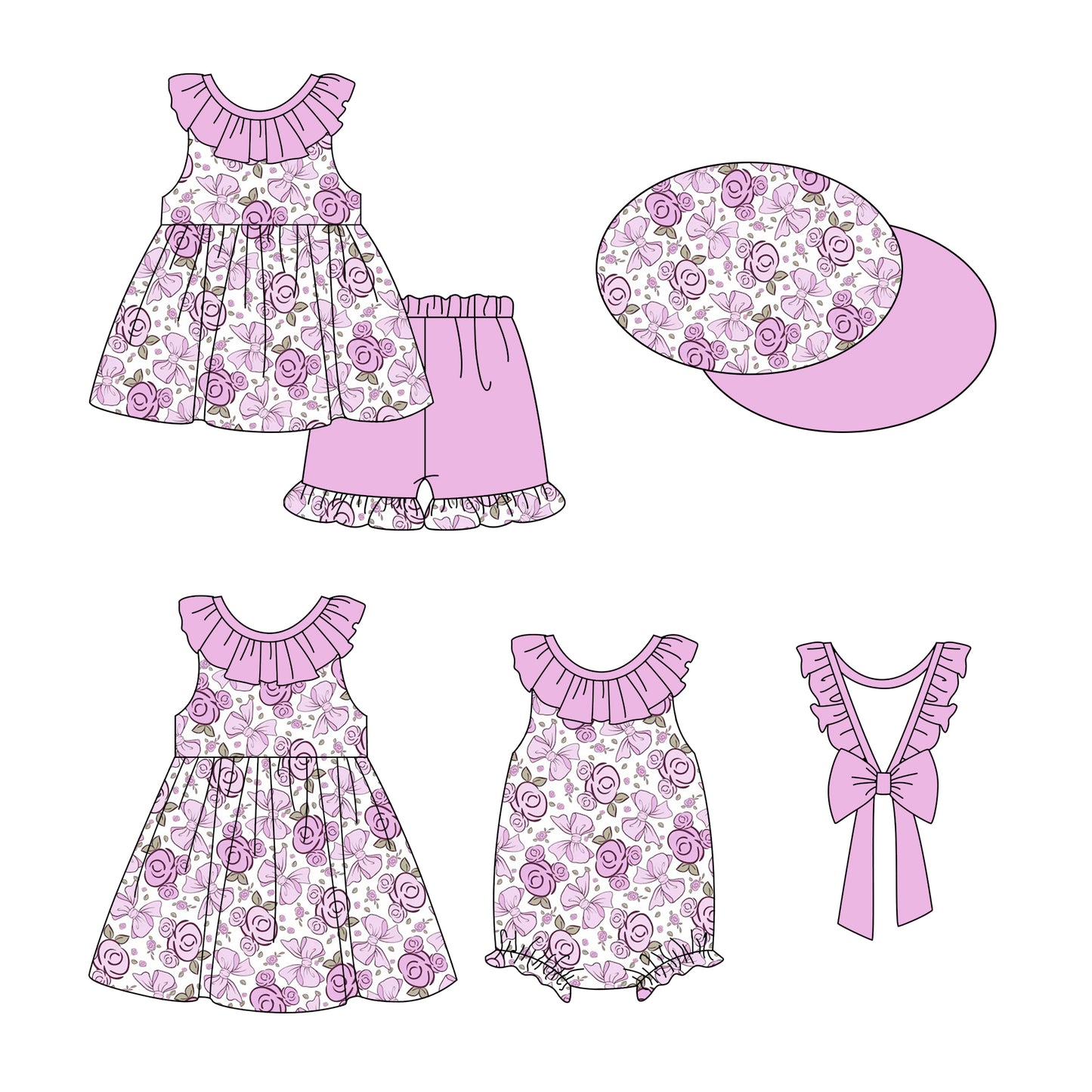 12.26 custom each style moq 5eta 4-6week Sibling Sister floral bow baby girl short sleeve shorts sets and dress and rompers match family design