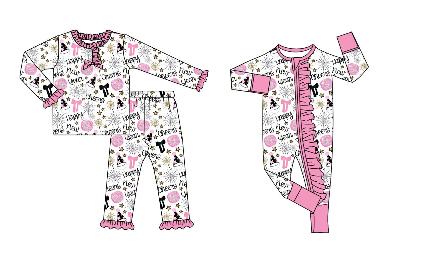 25.8.28 custom each style moq 5eta 4-6week Sibling Sisters happy new year bow baby girl clothes long sleeve pants sets and romper match family design