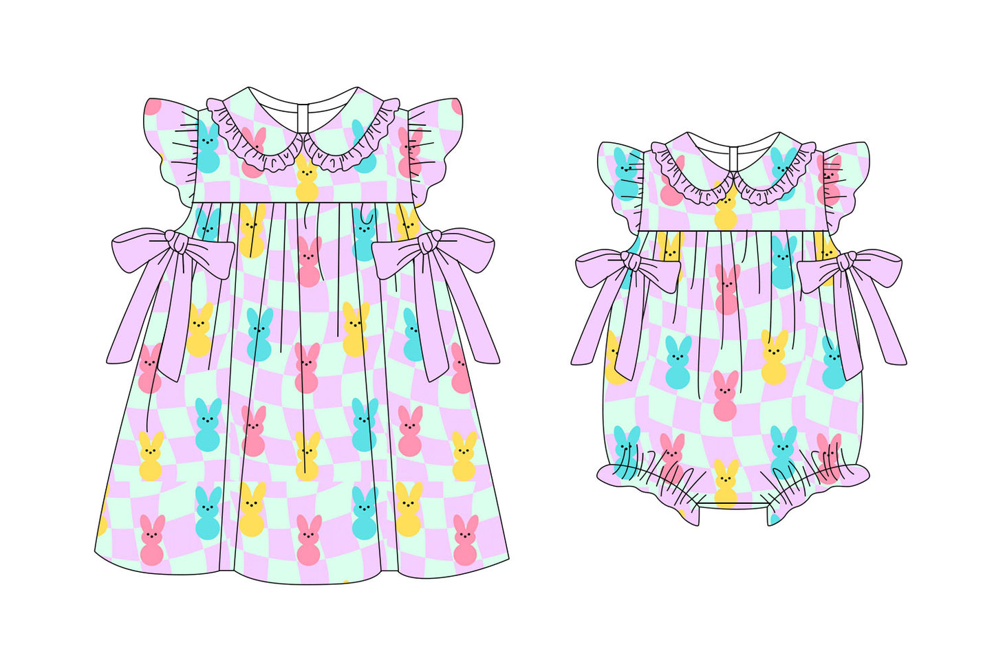 25.11.6 custom each style moq 5 eta 6-8week Sibling Sister easter bunny baby short sleeve romper and dress match design