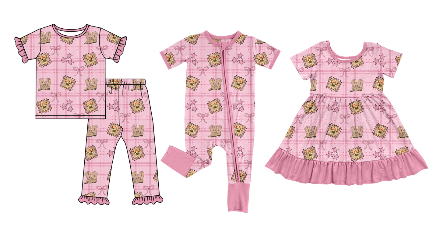 4.14 Custom moq 5 mix size Sibling Baby Girls Pink Short-Sleeved Pajama Set Short Sleeve Zipper Romper dress
