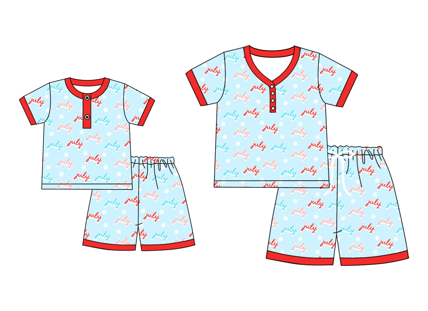 25.12.18 custom each style moq 5 eta 6-8week Sibling Sister short sleeve shorts sets and adult set match design