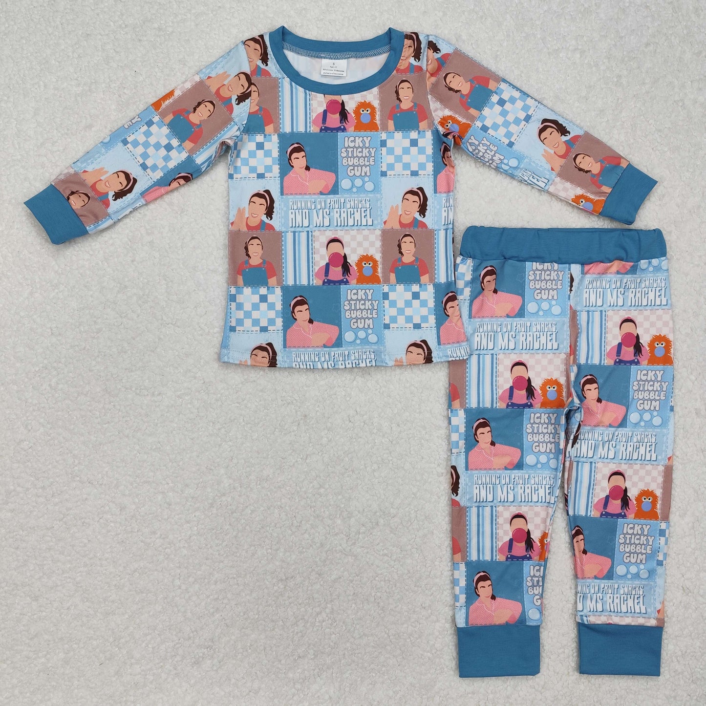 RTS NO MOQ(In Stock) rachel plaid blue long-sleeved pants pajama set