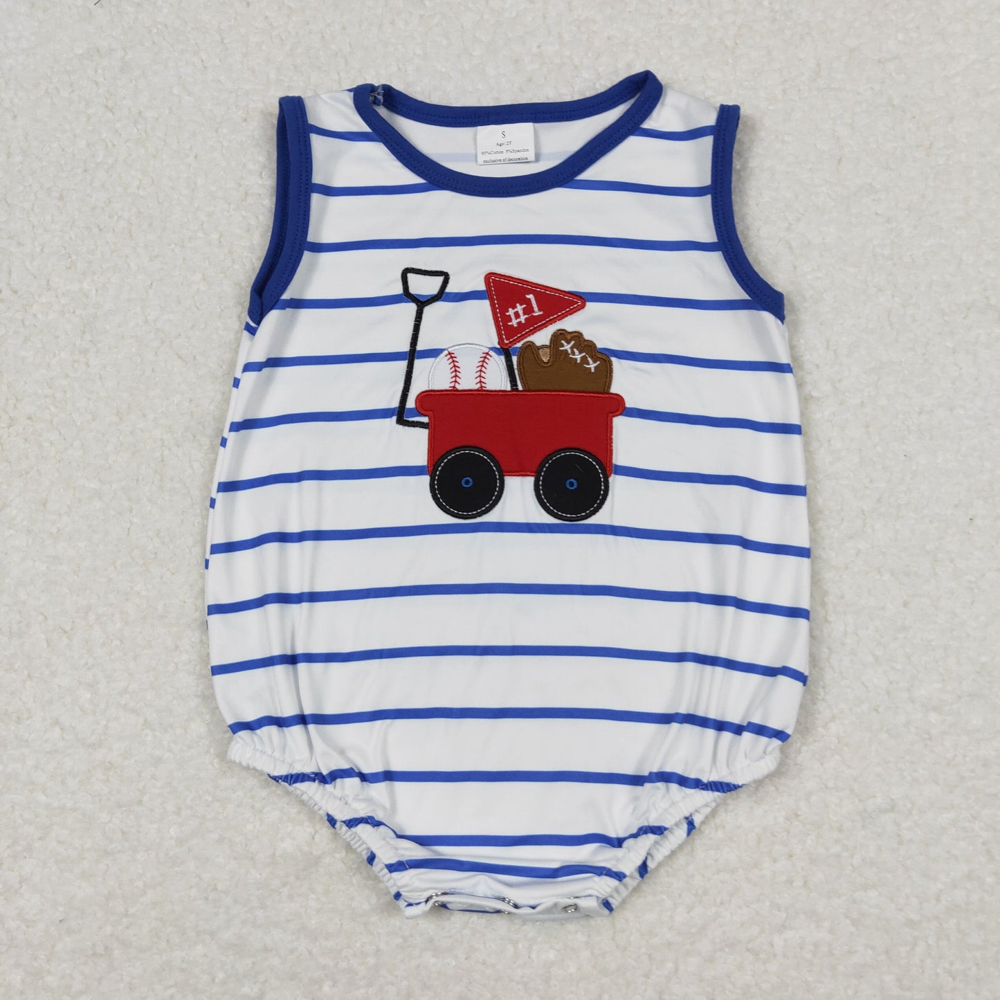 RTS NO MOQ(In Stock) Embroidered Baseball Cart Blue Stripe White Tank Top Bodysuit