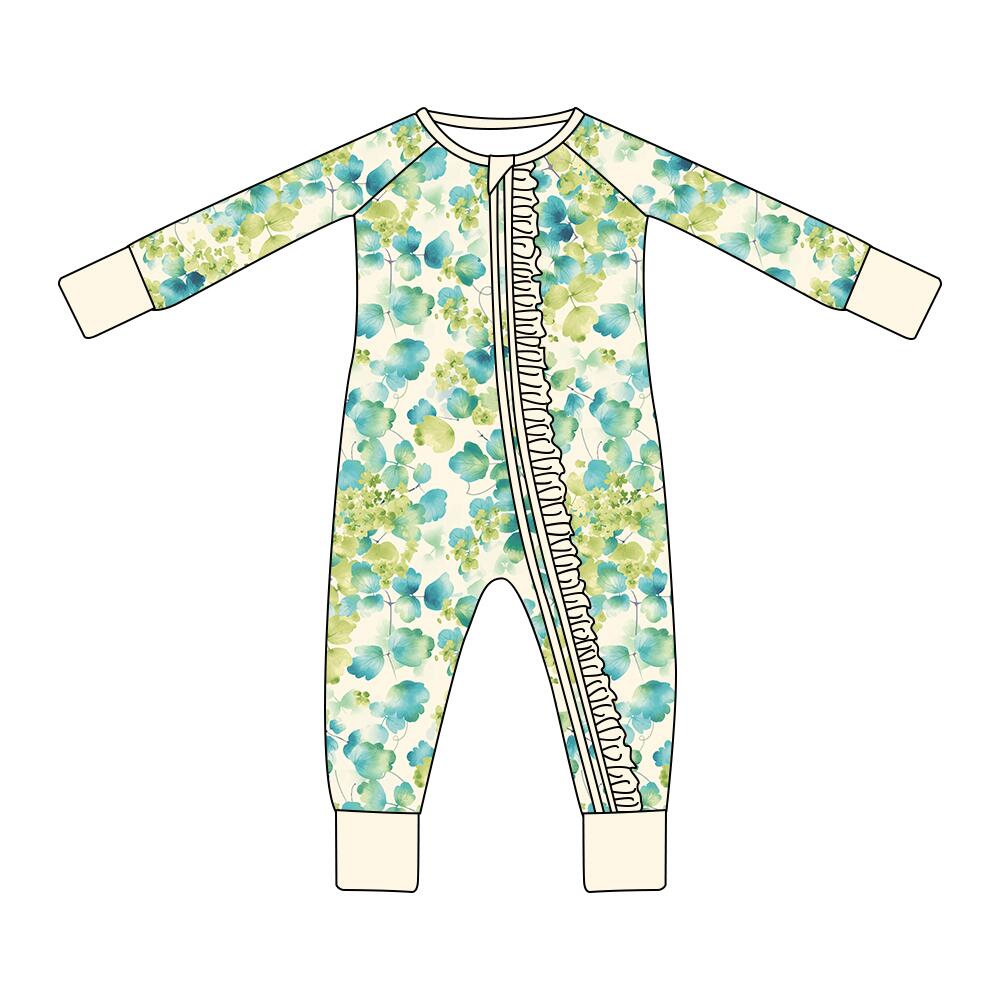 custom moq 5 eta 4-5 weeks baby girls clothes green long sleeve summer bubble