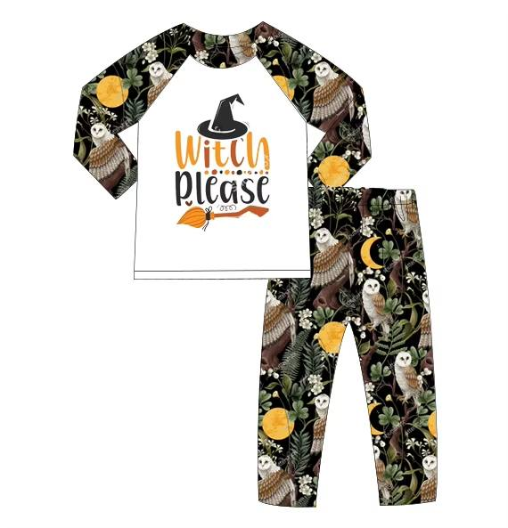 Custom moq 5 mix size milk silk summer teams baby girl clothes halloween Witch long sleeve pants sets-25.8.7