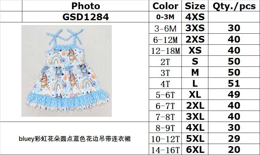 Cute Clothes GSD1284 rainbow flower polka dot blue lace suspender dress