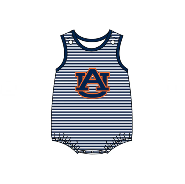 Deadline September 6 custom no moq eta 6-8weeks Navy blue sleeveless striped button strap romper