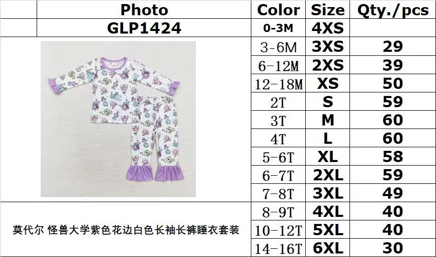 bamboo rts no moq GLP1424 Cute Clothes purple white long-sleeved trousers pajama set
