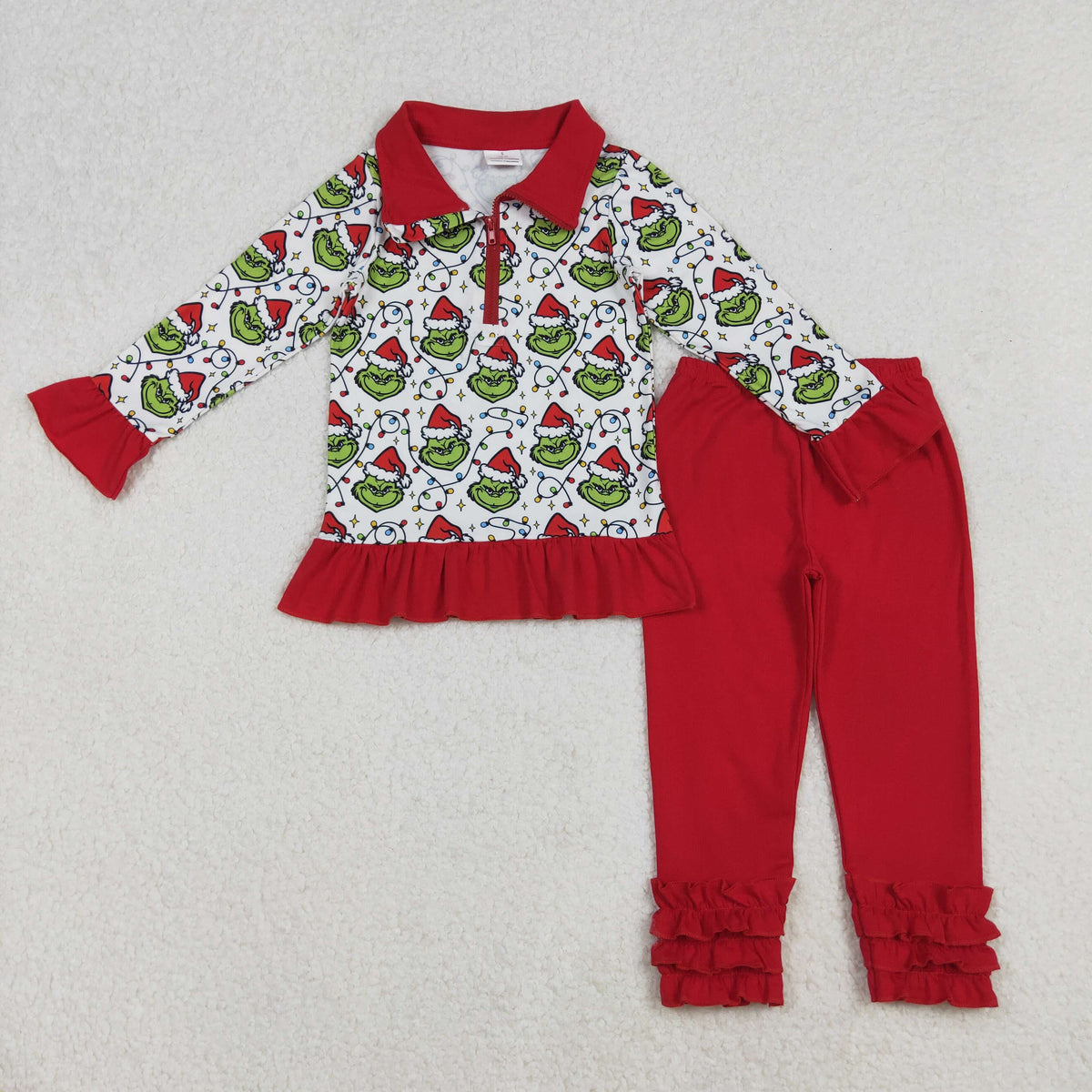 12/18m-7/8t RTS NO MOQ(In Stock) GLP2714 Girls Red and White Zipper Long-Sleeved Pants Set