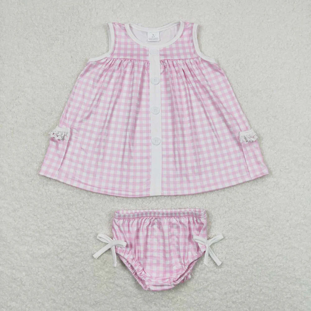 Baby Girls Summer Sibling Sister Checkered Tunic Top Bummies Clothes Sets