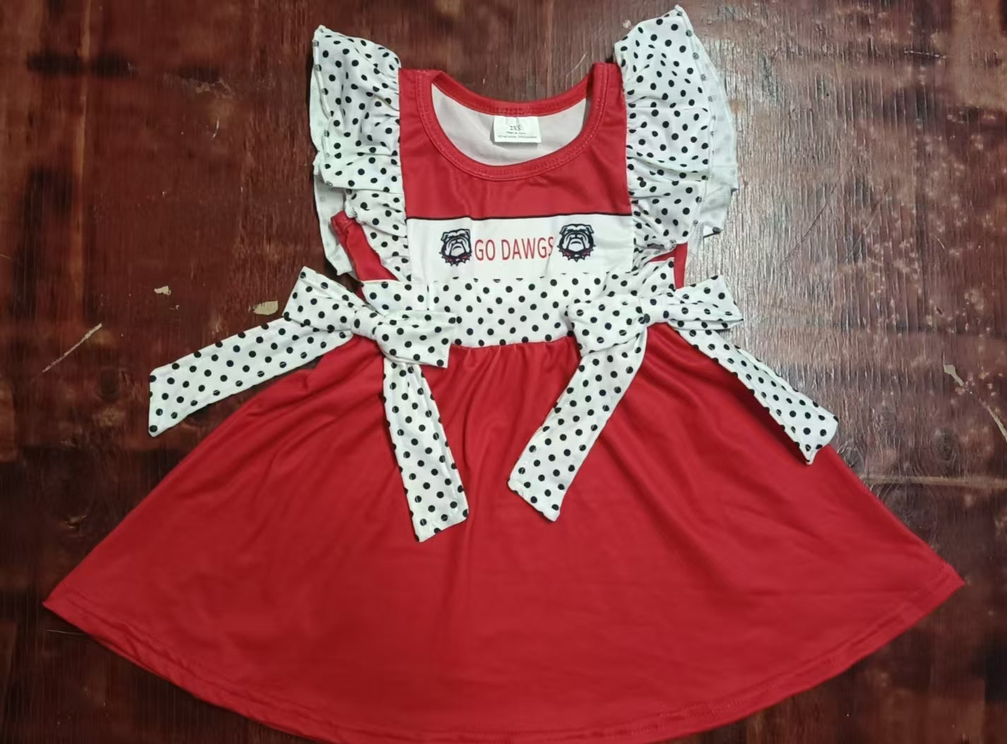 Custom moq 3 eta 6-7weeks Black and white polka dot bow decorated red flying sleeves skirt
