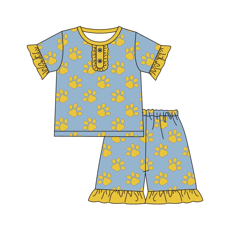 custom moq 3 Summer Girl team yellow lace short sleeve shorts pajama Set