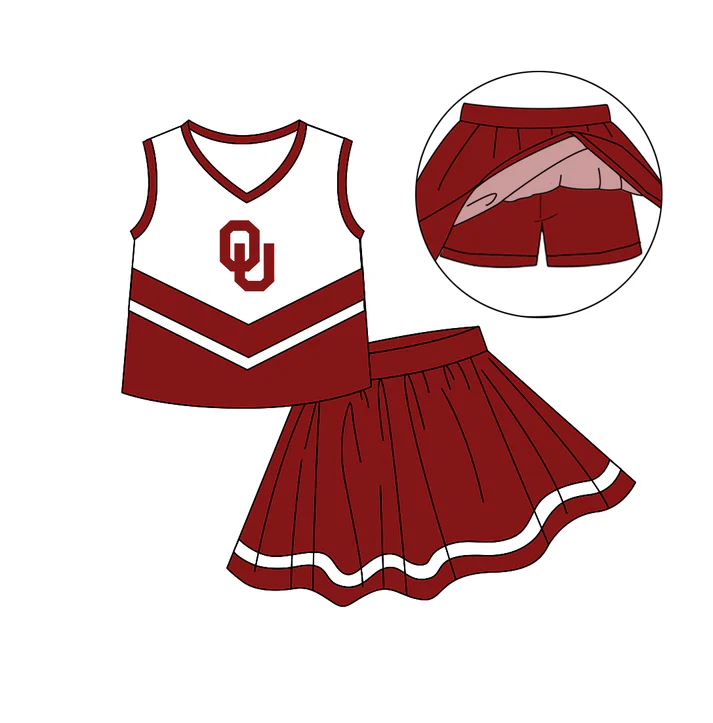 Custom moq 5 each style eta 6-7weeks baby girl clothes team brick red sleeveless skirts sets-25.8.6