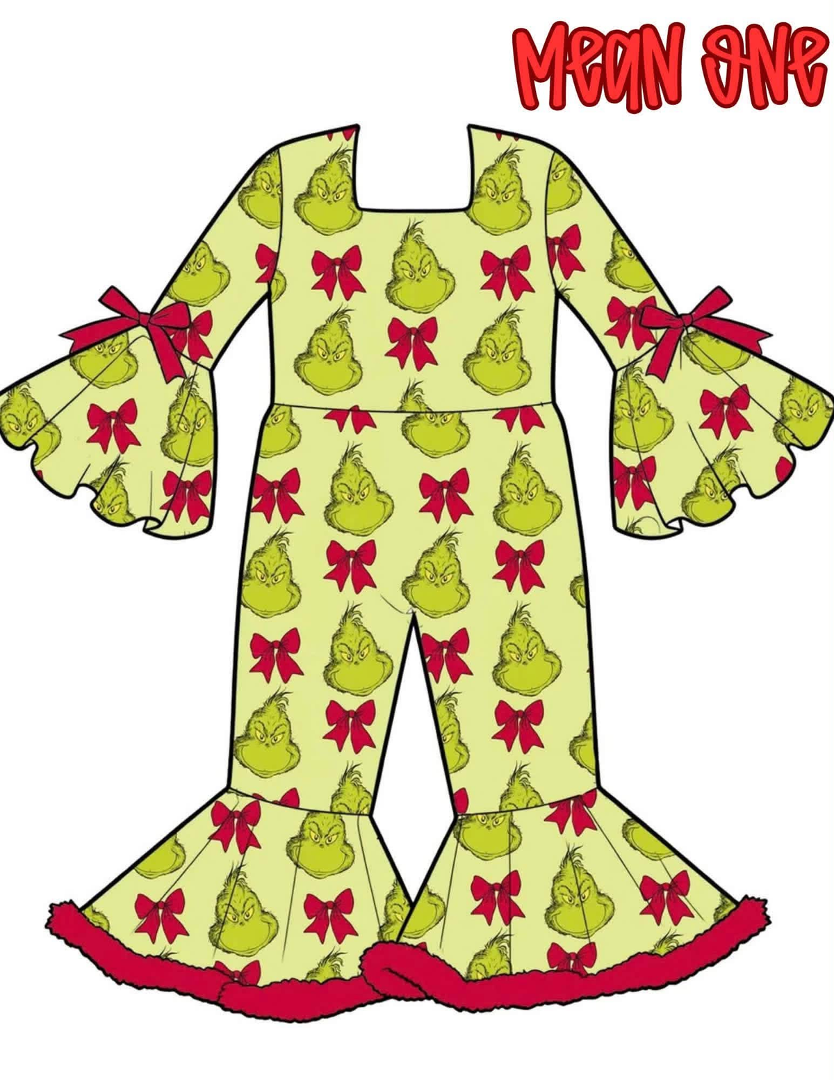 custom moq 5 mix size TICH01 Baby Girls Print Bell Sleeve Square Neck Bow Flare Christmas Jumpsuit