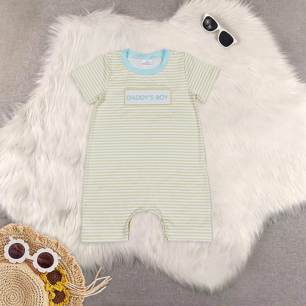 SR0890 BSSO0522 daddy's boy embroidered letters blue short sleeve yellow daddy's boy embroidered letters yellow striped short sleeves