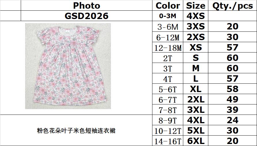 RTS NO MOQ ETA 5/7days Arrived GSD2026 Pink flower leaf beige short-sleeved dress