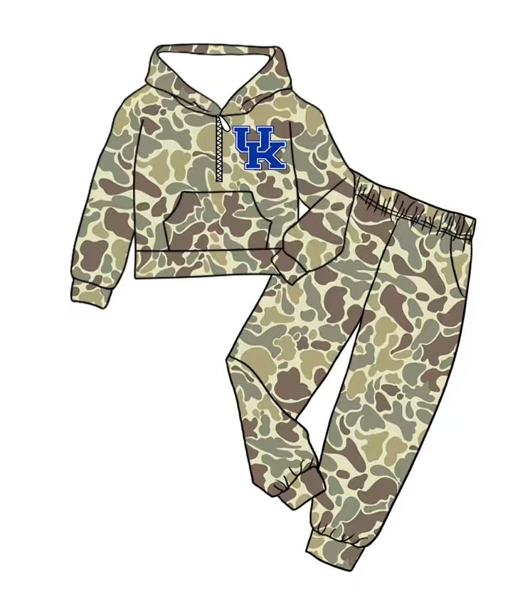 Custom moq 5 mix size milk silk summer teams baby boy clothes camouflage hooded long sleeve pants sets-25.8.30