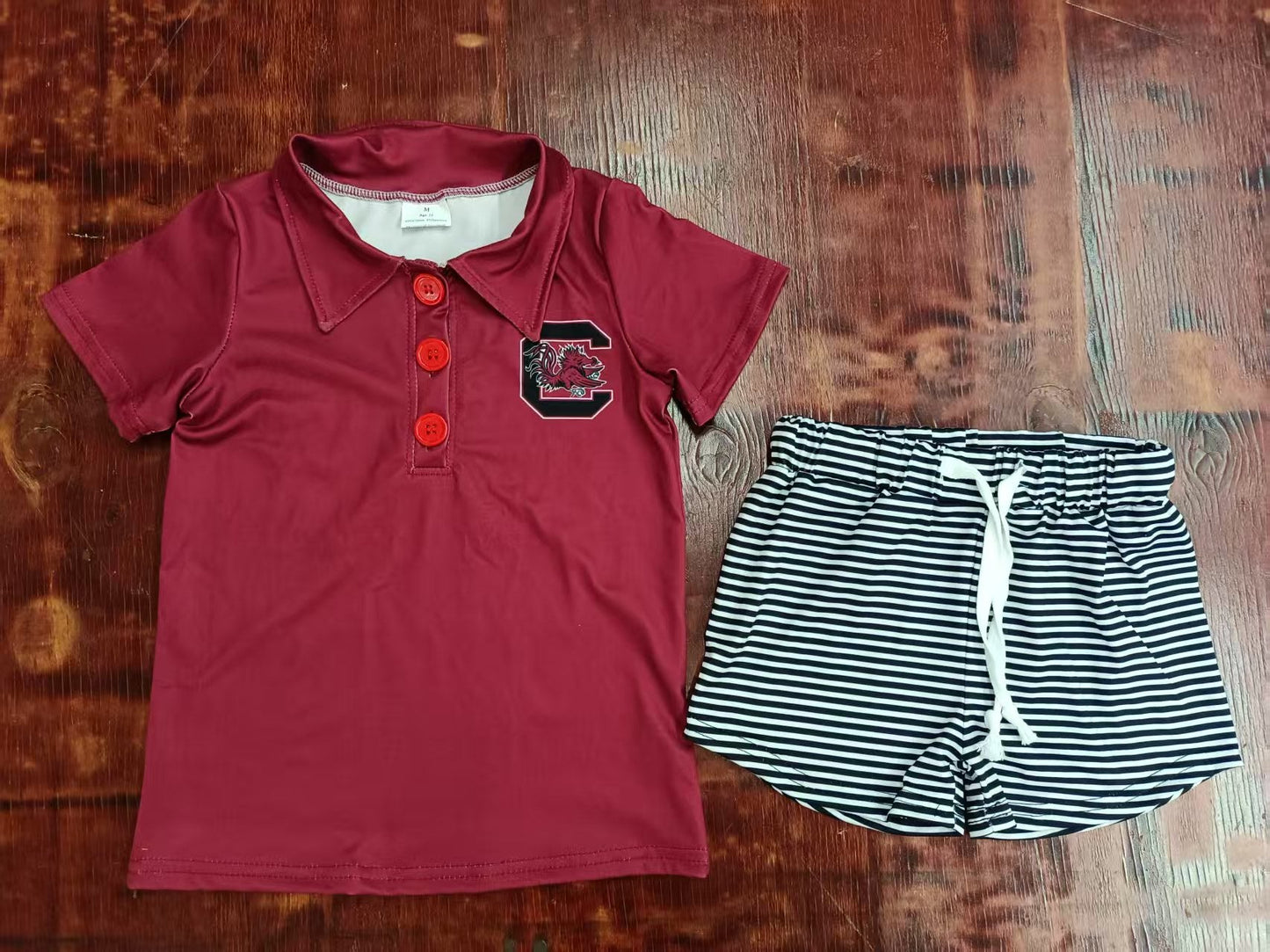 Custom moq 3 eta 6-7weeks baby boys clothes team brick red short Sleeve shorts sets