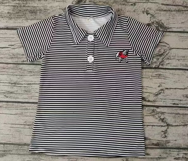 Deadline September 20 custom no moq eta 6-8weeks Black and white striped button-down short-sleeve shirt with pug pattern