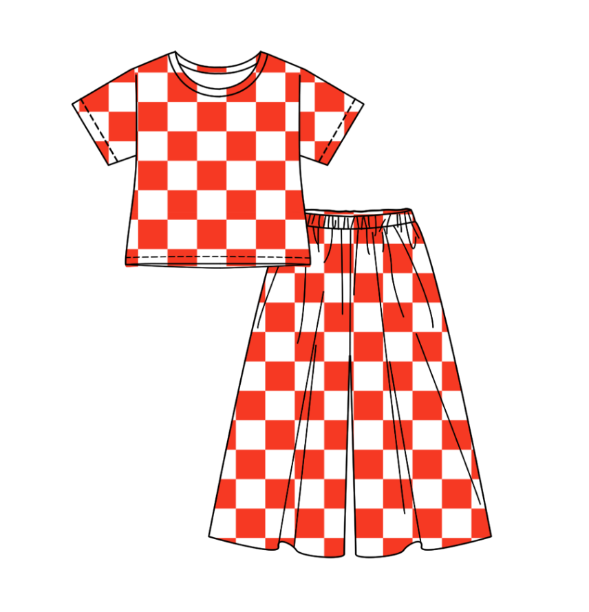 Custom moq 5 each style eta 6-7weeks baby girl clothes red plaid short sleeve pants sets-25.8.26