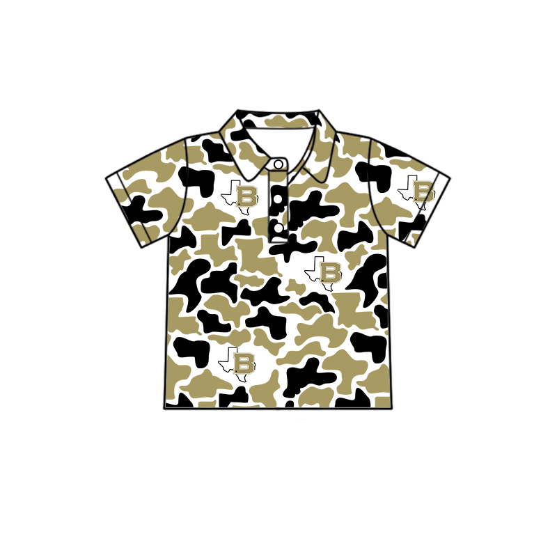 custom moq 5 mix size XY063007 Baby Boys Camouflage Print Short Sleeve Button Polo Shirt Top