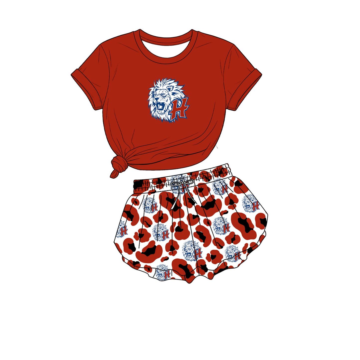 custom moq 5 mix size XY072007 Baby Girls Print Short Sleeve Crew Neck Top Leopard Print Shorts Team Outfit Set