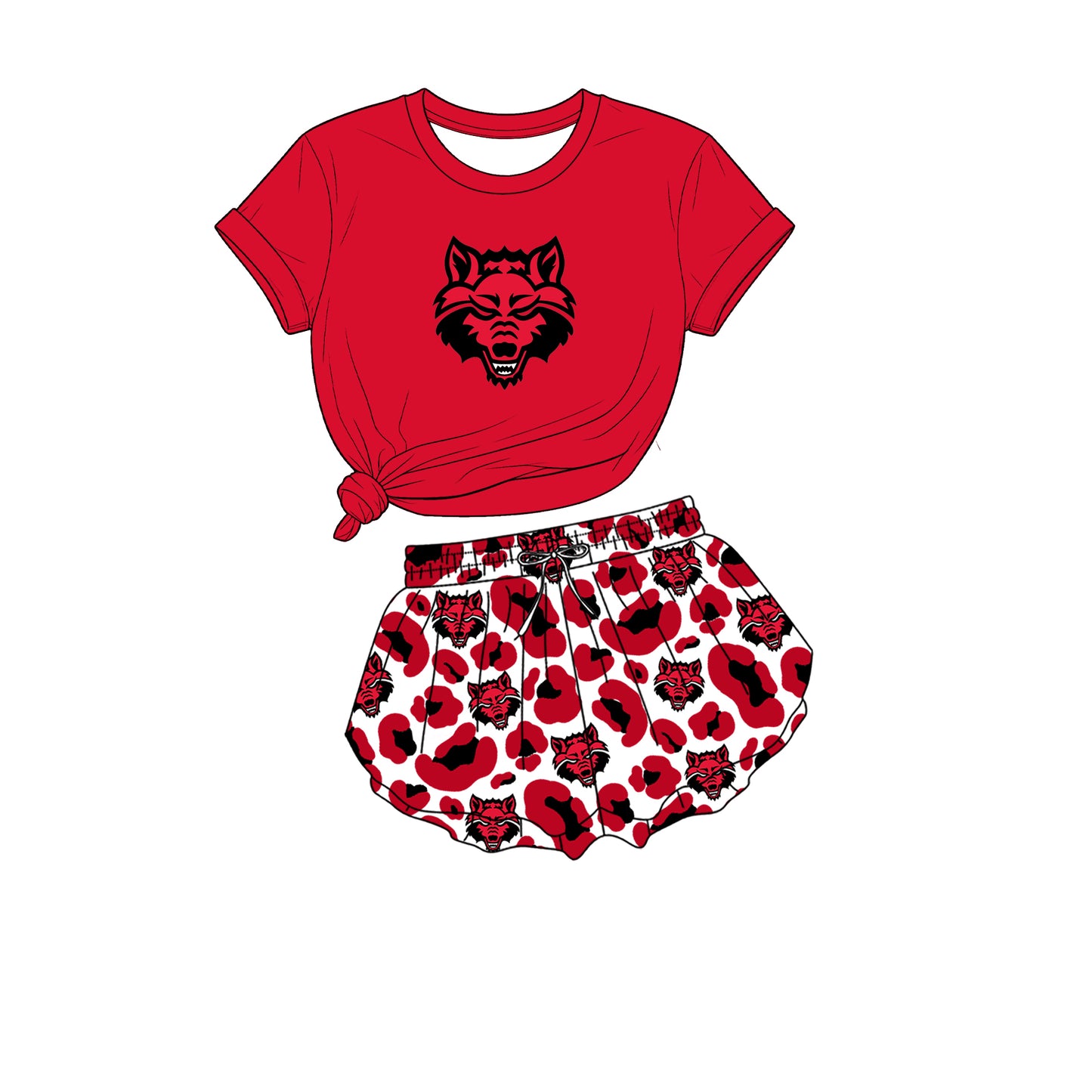 custom moq 5 mix size XY071507 Baby Girls Solid Short Sleeve Crew Neck Top Leopard Print Yoga Shorts Team Outfit Set