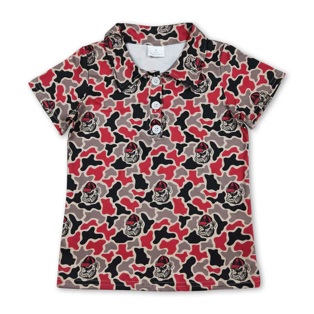 RTS NO MOQ Sibling Baby Boys Short Sleeve Southern Camo Team Button Polo Shirts Top
