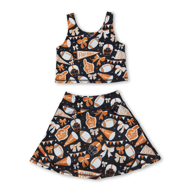 RTS NO MOQ Sibling Baby Girls Flowers Bows Sleeveless Vest Yoga Athletic Skorts Sets