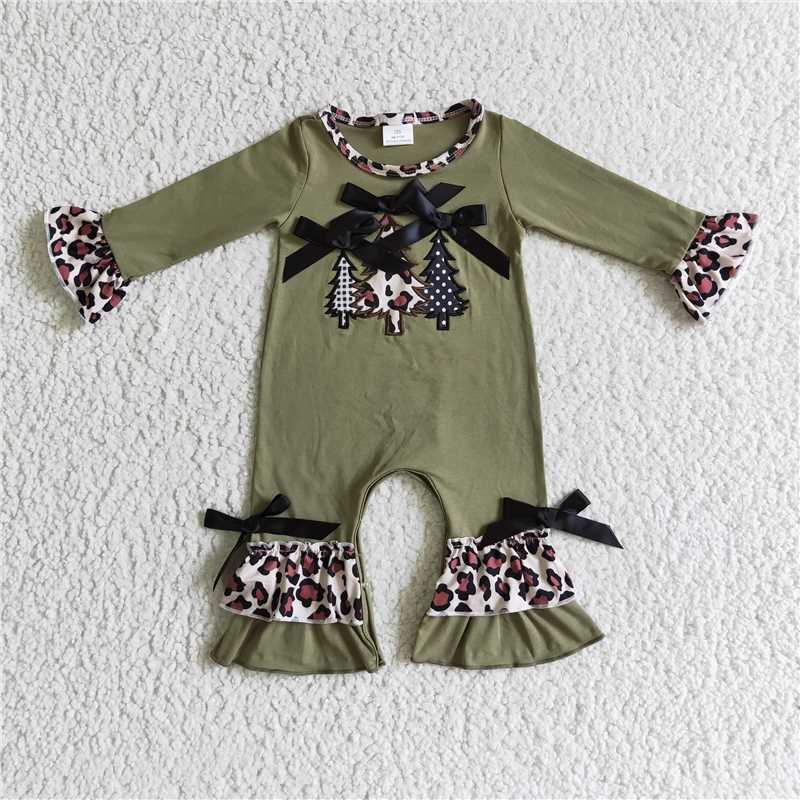 RTS NO MOQ(In Stock ) LR0166 Embroidered Christmas long-sleeved jumpsuit