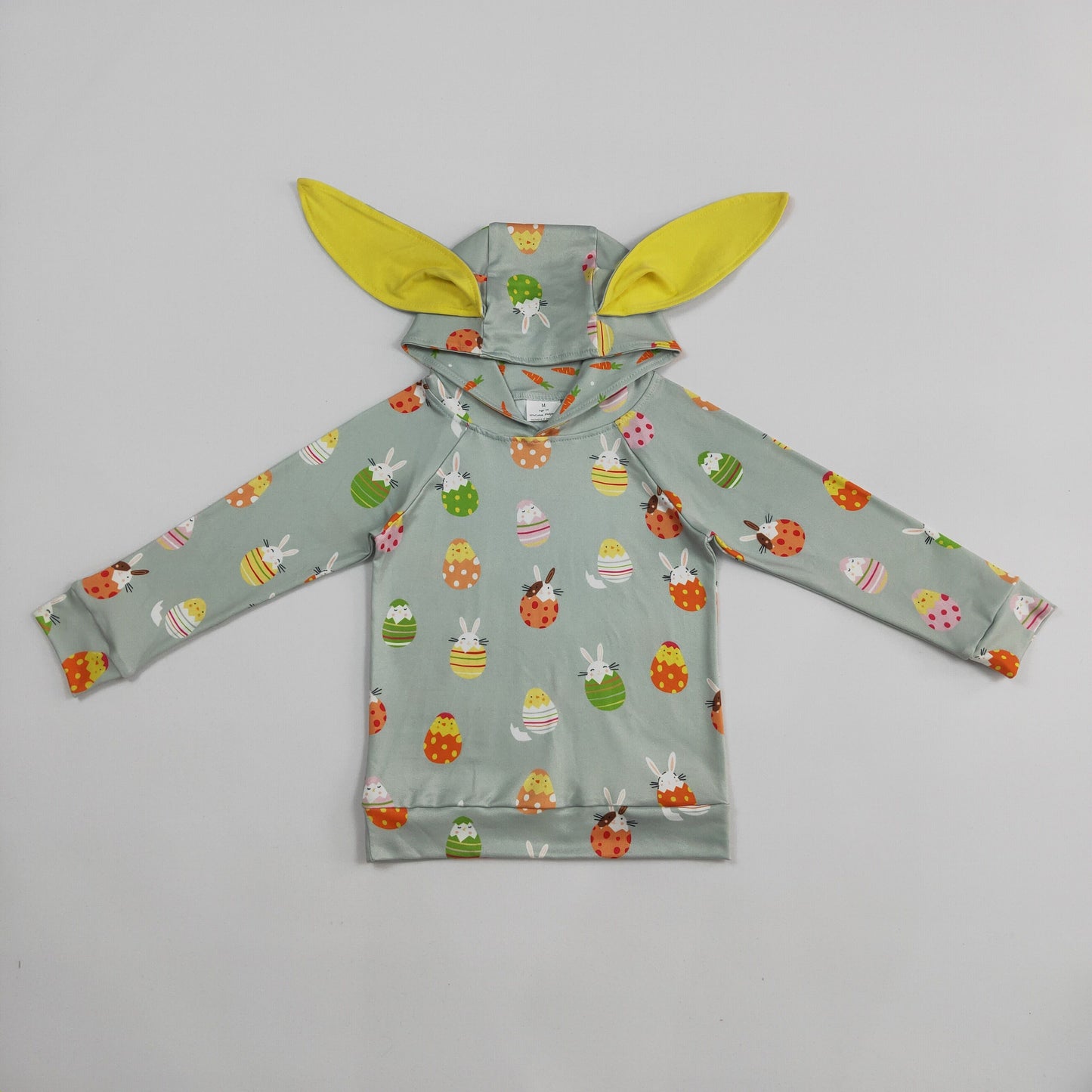 RTS NO MOQ(In Stock) Easter bunny ear egg blue green hooded long sleeve top