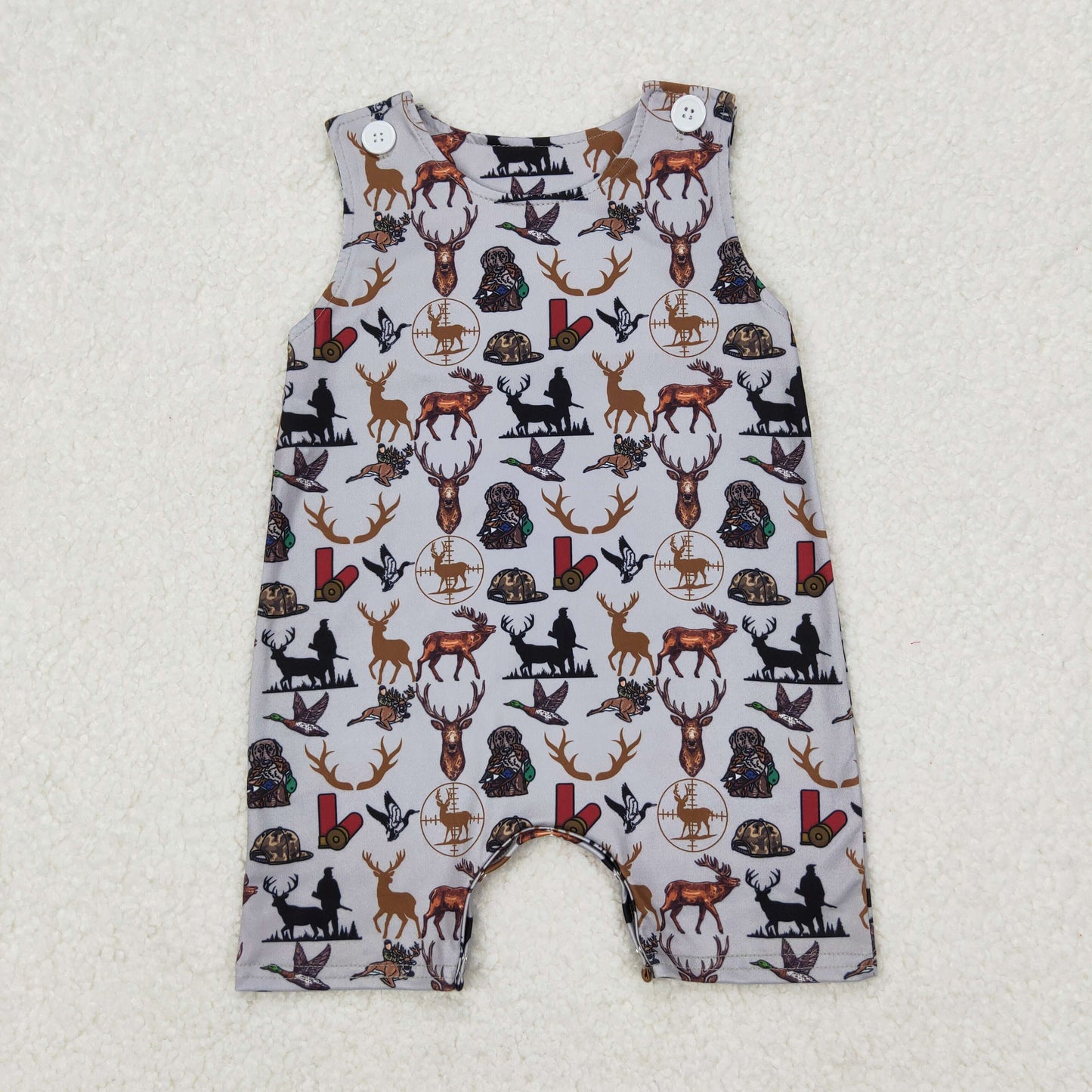 RTS NO MOQ(In Stock) Elk puppy hunting gray sleeveless jumpsuit