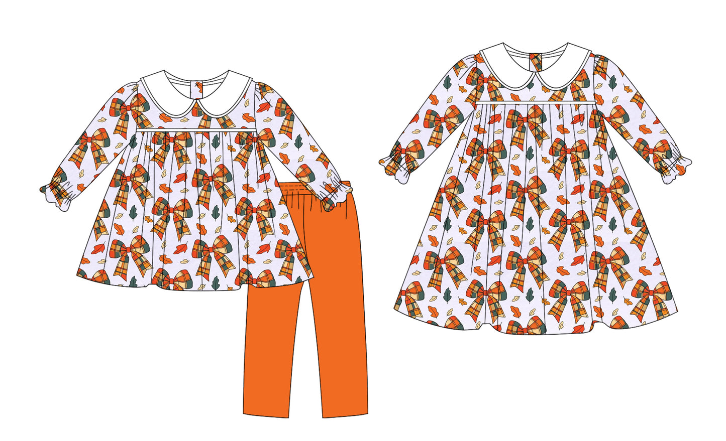 25.8.5 custom each style moq 5eta 4-6week Sibling Sisters bow baby girl long sleeve pants sets and dress match family design