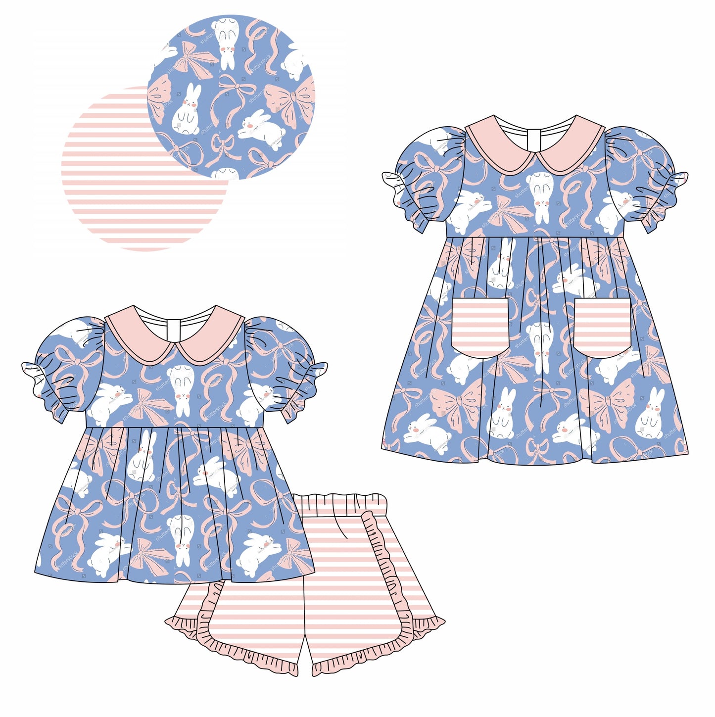 11.13 custom each style moq 5eta 4-6week Sibling Sister easter rabbit baby girl short sleeve shorts sets and briefs sets and dresses match design