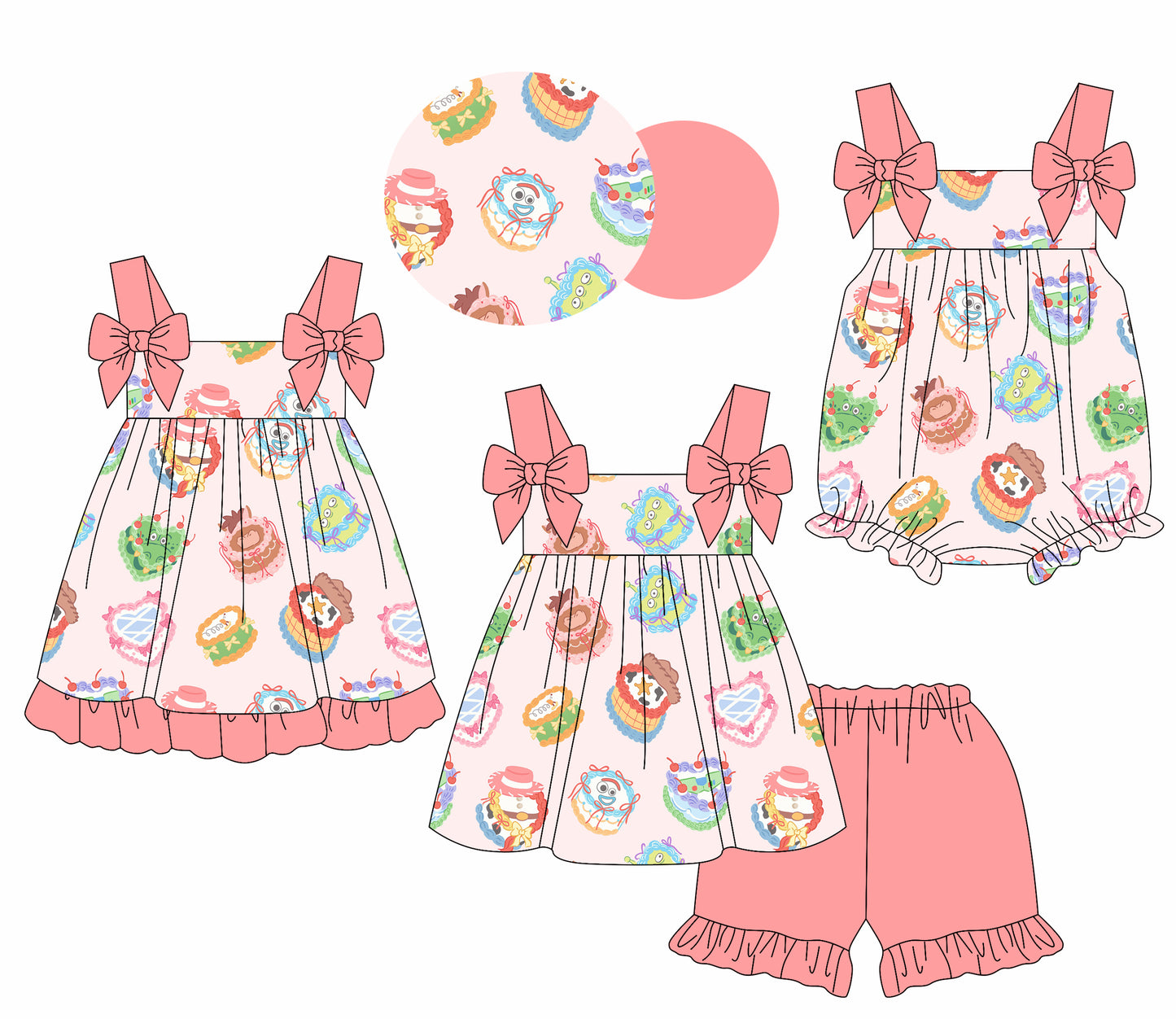 2.17 custom each style moq 5eta 4-6week Sibling Sisters baby girl short sleeve shorts sets and dress and rompers match family design
