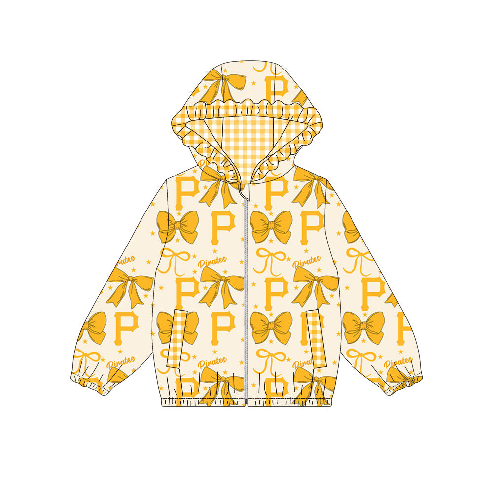 1003-Custom moq 8 mix size milk silk summer team baby girls clothes yellow hooded long sleeve top-25.10.9