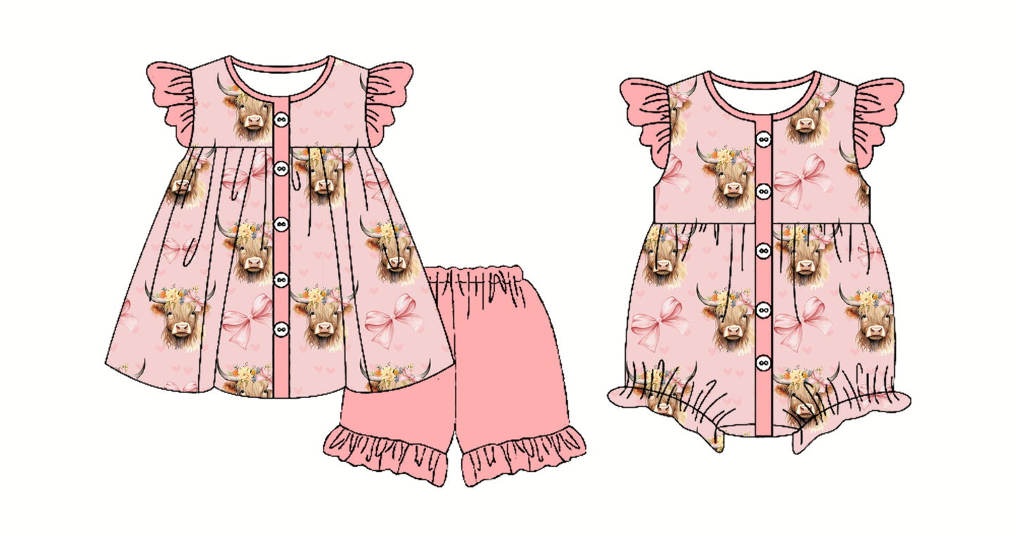 2.26 custom each style moq 5eta 4-6week Sibling Sister anpine head bow baby girl short sleeve shorts sets and romper match design