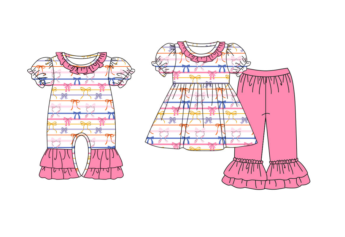 25.9.17 custom each style moq 8 eta 6-8week Sibling Sisters bow baby girl clothes short sleeve pants sets and romper match family design